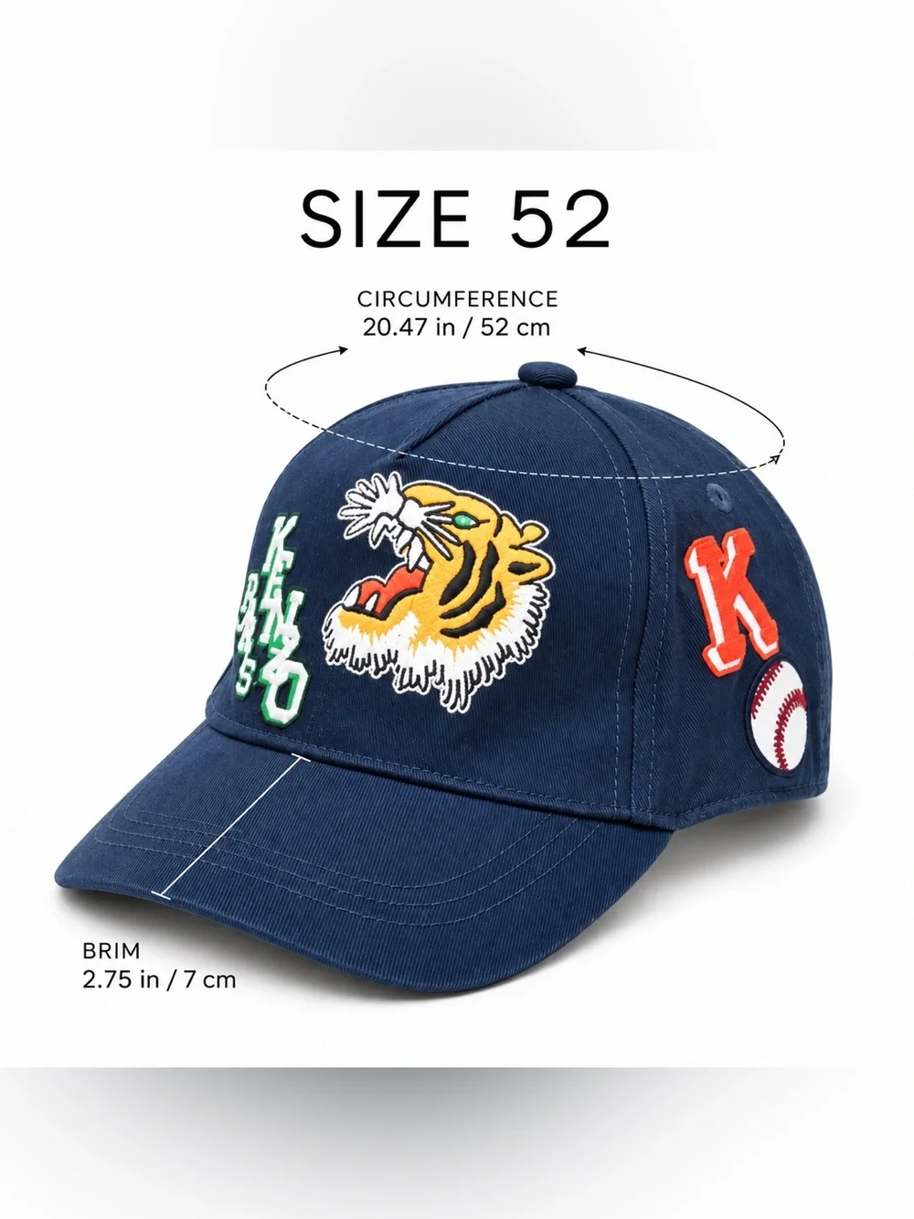 Kenzo Kids Blue Tiger Logo Patch Cotton Baseball Cap Size 52